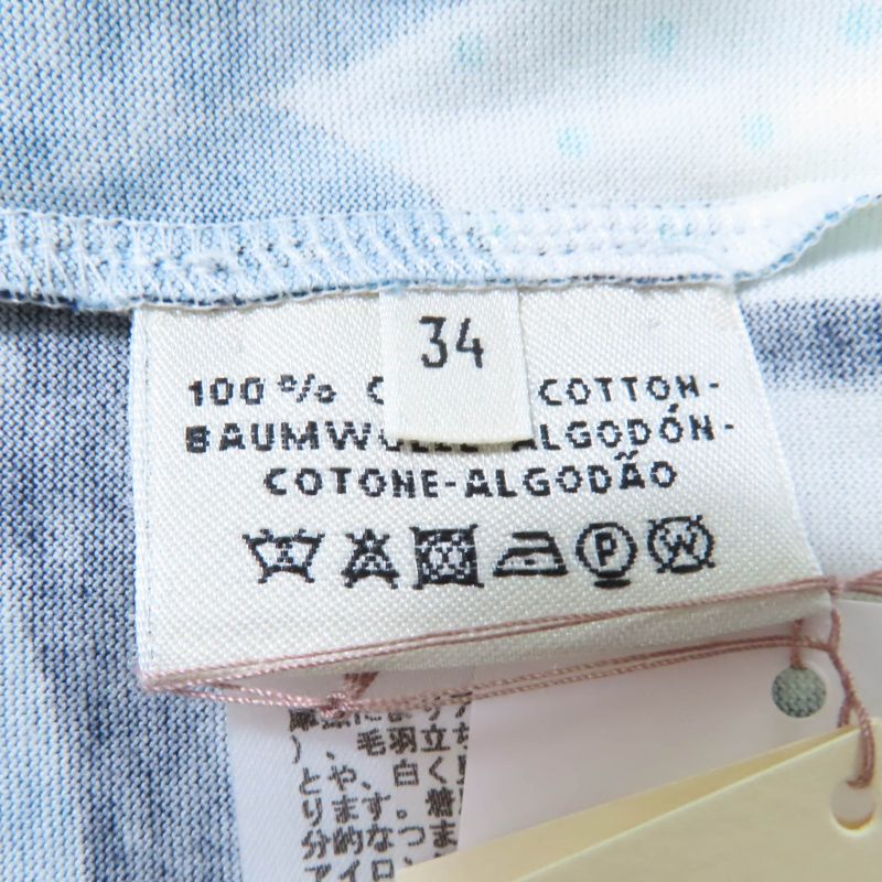 Hermes 100% Cotton Cut And Sewn Short Sleeved T-shirt Top White Blue 34 Made In