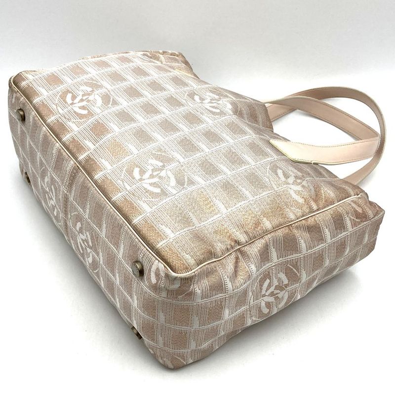 Chanel New Travel PM Tote Bag One Shoulder Nylon Leather Metallic Pink Beige