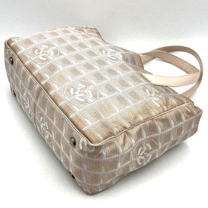 Chanel New Travel PM Tote Bag One Shoulder Nylon Leather Metallic Pink Beige