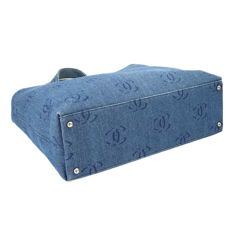 Chanel Plastic Chain Tote Bag Denim Blue Vintage Silver Hardware Coco Mark Tote