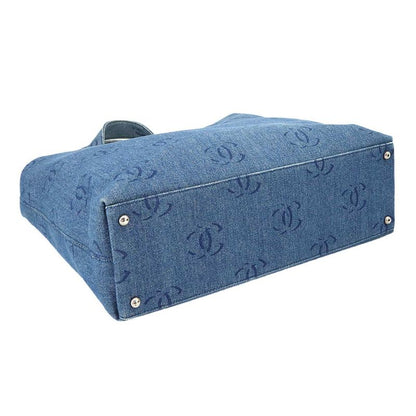 Chanel Plastic Chain Tote Bag Denim Blue Vintage Silver Hardware Coco Mark Tote