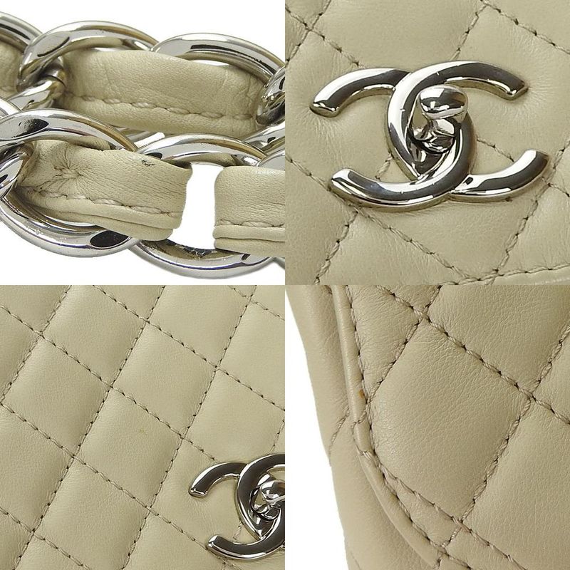Chanel Shoulder Bag Matelasse Large Calf Beige Ivory Silver Hardware Chain 15th