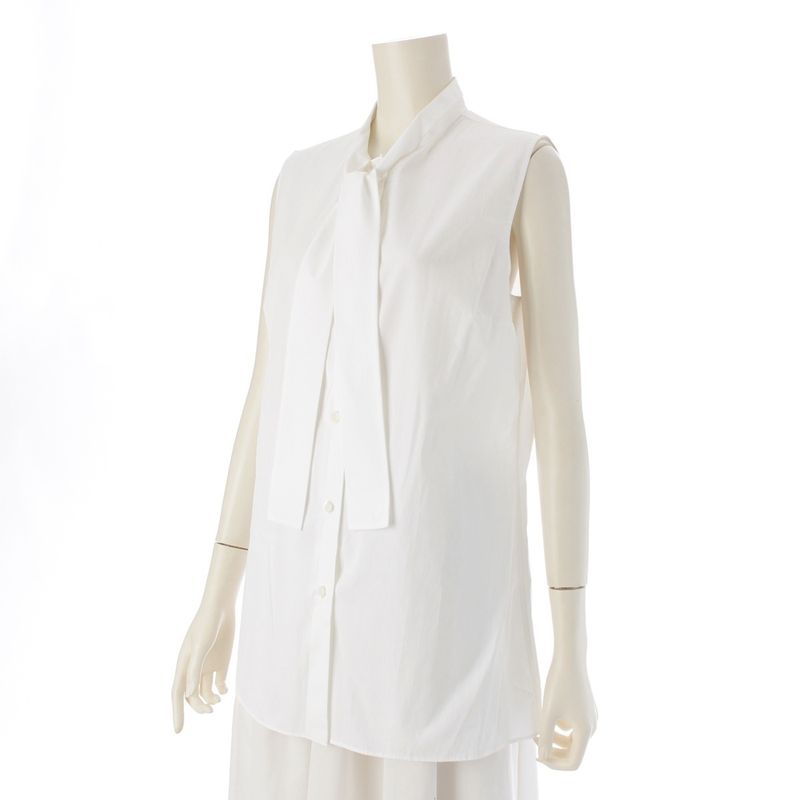 Prada 19 Cotton Bow Tie Sleeveless Blouse White 42