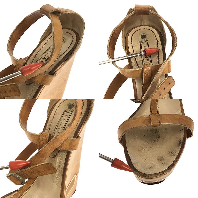 Celine - Wedge Sole Ankle Strap Sandals - Beige - Women's