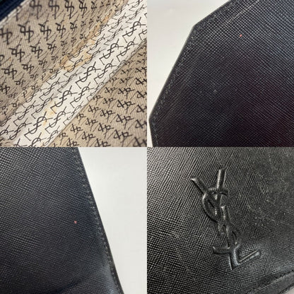 Yves Saint Laurent YSL Logo Clutch Bag Black Leather Vintage