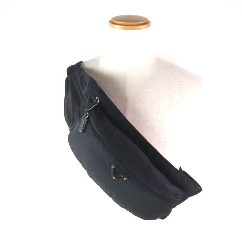 Prada 2vl132 Tessuto Triangle Logo Triangle Plate Nylon Saffiano Leather Belt