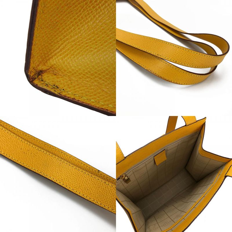 Celine Shoulder Bag Leather Yellow Gold Hardware Shape Push Turnlock Ladies