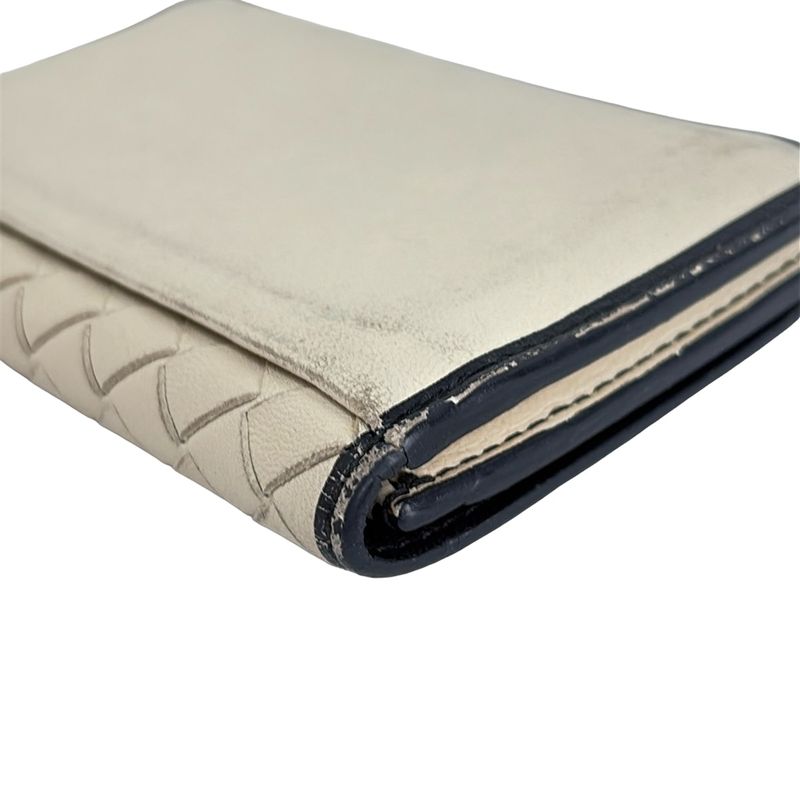 Bottega Veneta Business Card Holder Intrecciato Ivory And Black Leather