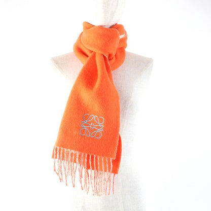 LOEWE Wool Cashmere Blend Anagram Embroidered Fringed Scarf Orange Made In