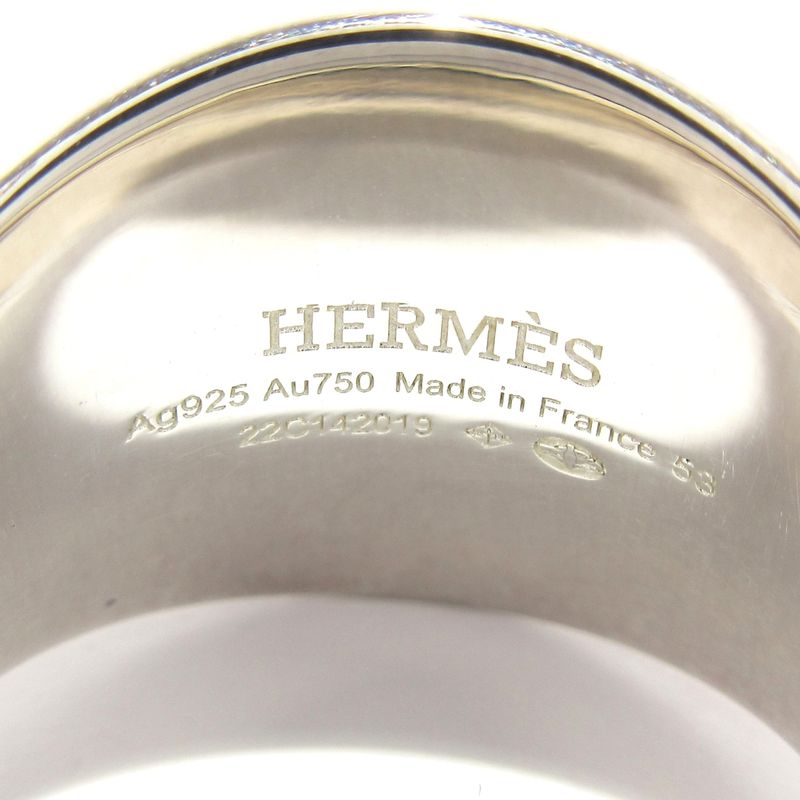 Hermes Ring 53 Exlibris Chevalier Silver And 18K Pink Gold