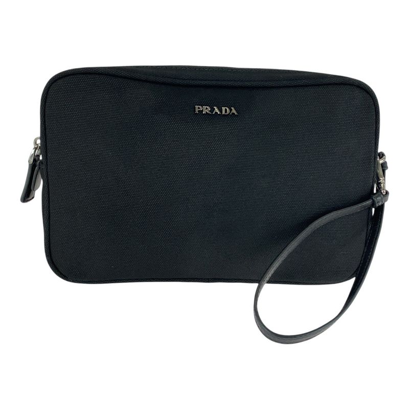Prada Black Silver Hardware Canvas/leather Clutch Bag Pouch Unisex Men's 505062