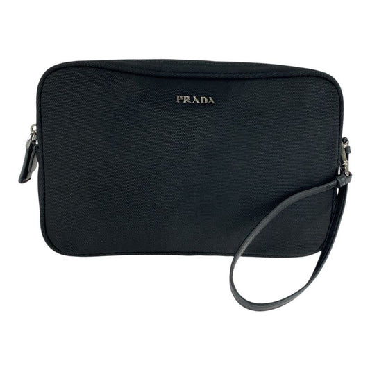 Prada Black Silver Hardware Canvas/leather Clutch Bag Pouch Unisex Men's 505062