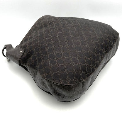 Gucci 179777 Shoulder Bag Brown GG Pattern Denim Women Men Fashion