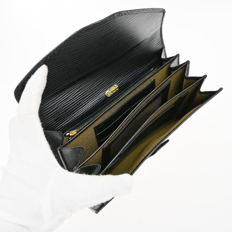 Fendi Long Wallet Logo Black Gold 64ka736
