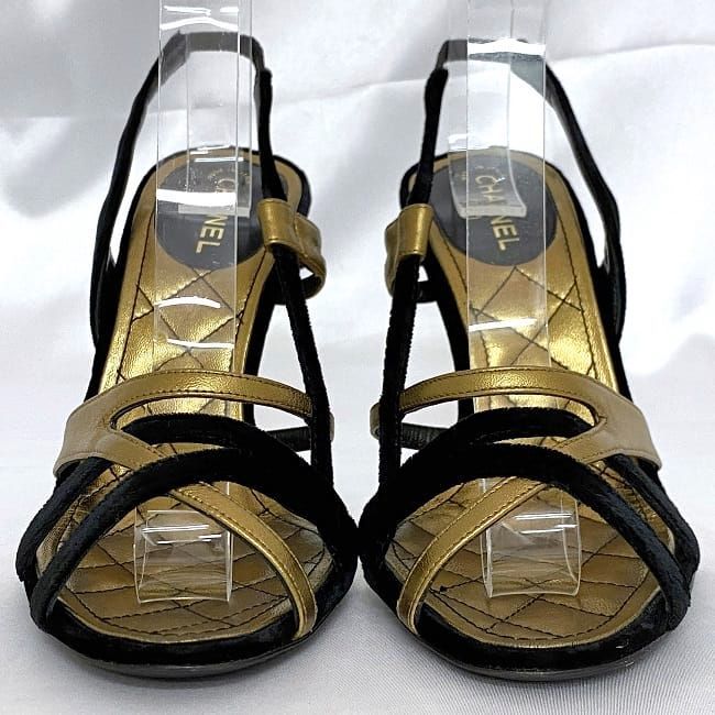 Chanel Mule Sandals Gold Black Matelasse
