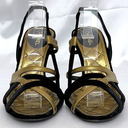 Chanel Mule Sandals Gold Black Matelasse