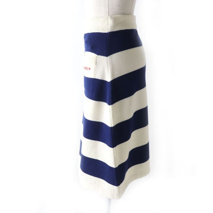 Gucci 22AW 691664 Logo Embroidered Marine Border Knee Length Knit Skirt Ivory X