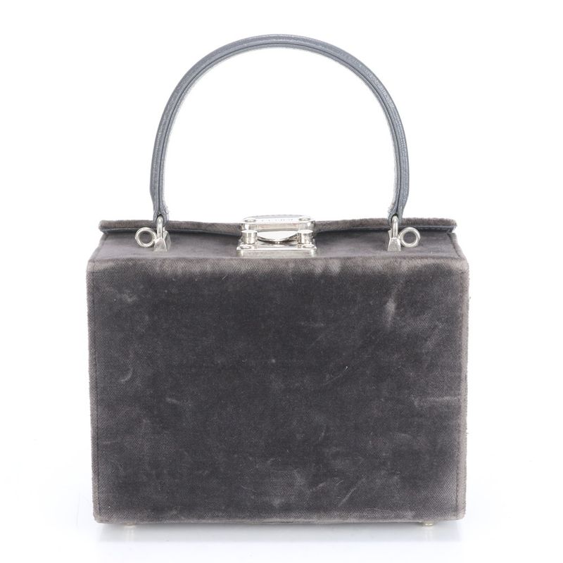 Fendi Leather Vanity Handbag Top Handle Tote Gray Velour Women's MME Ca5-1