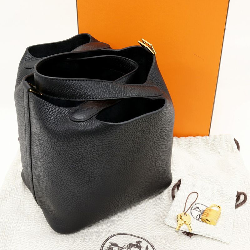 Hermes Handbag Tote Bag Picotin Lock PM Taurillon Cles Mance Black Gold Hardware