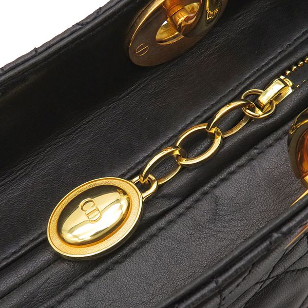 Christian Dior 2way Bag Lady Dior Medium Bag Lambskin Black Gold Hardware Black
