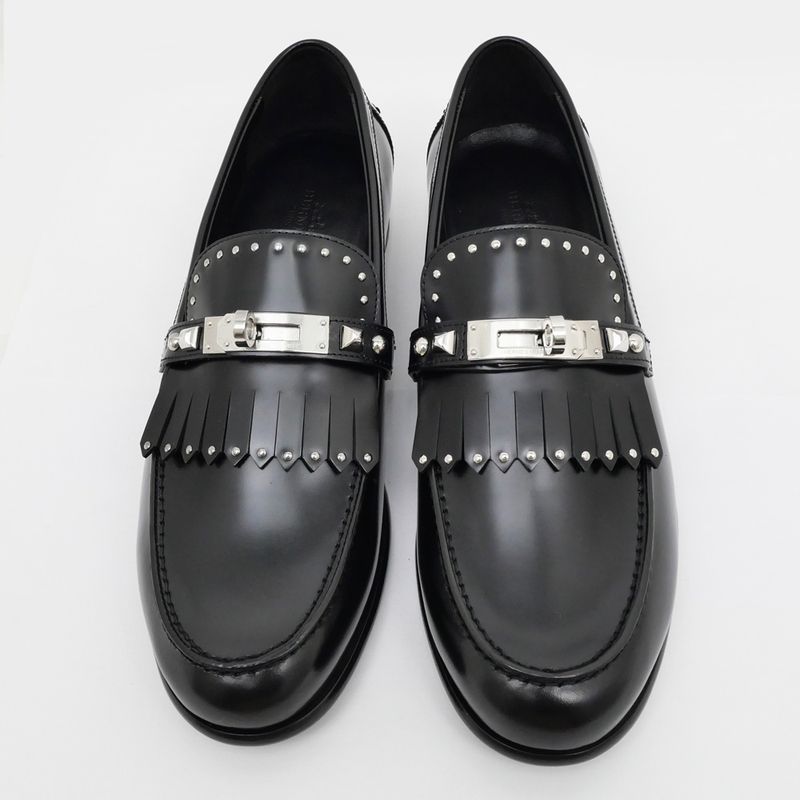 Hermes D'estaing Moccasins Loafers H242095z Size 38 1 2 Black Studs