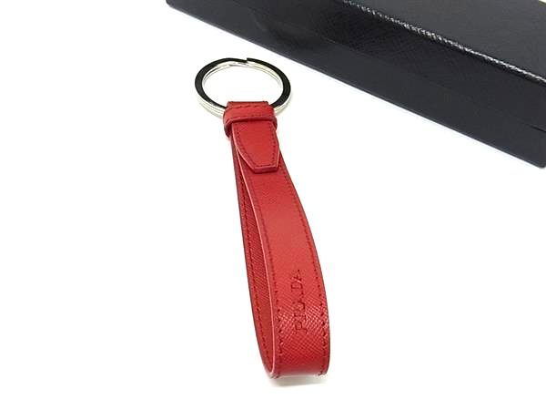 Prada Saffiano Leather Lanyard Key Ring Key Holder Charm Women's Red