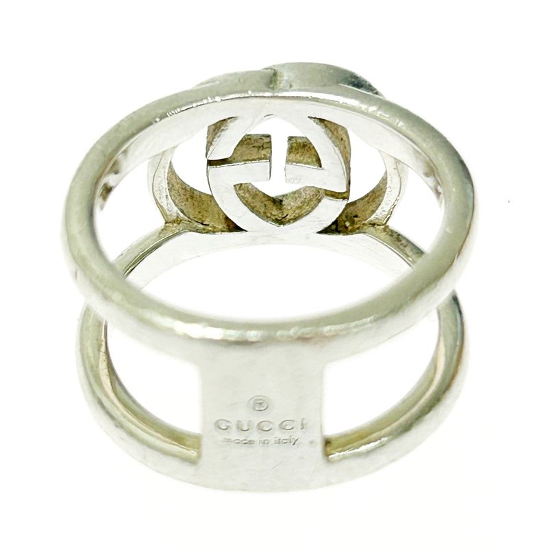 Gucci Silver Interlocking G Wide Open Band Ring 4.4g 925 Engraved 368328 Ring