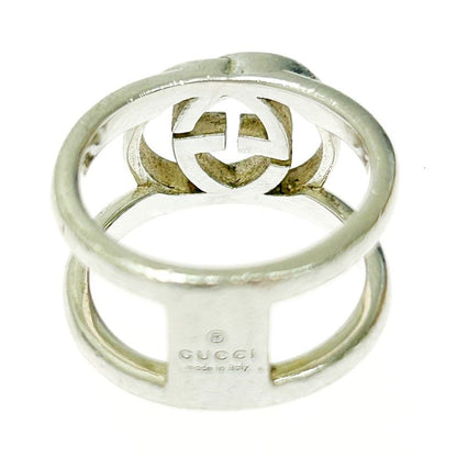 Gucci Silver Interlocking G Wide Open Band Ring 4.4g 925 Engraved 368328 Ring