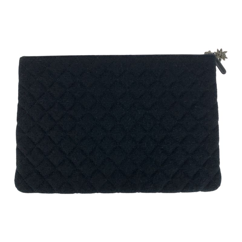 Chanel Coco Mark Multicolor Black Silver Hardware Tweed Clutch Bag Second Bag
