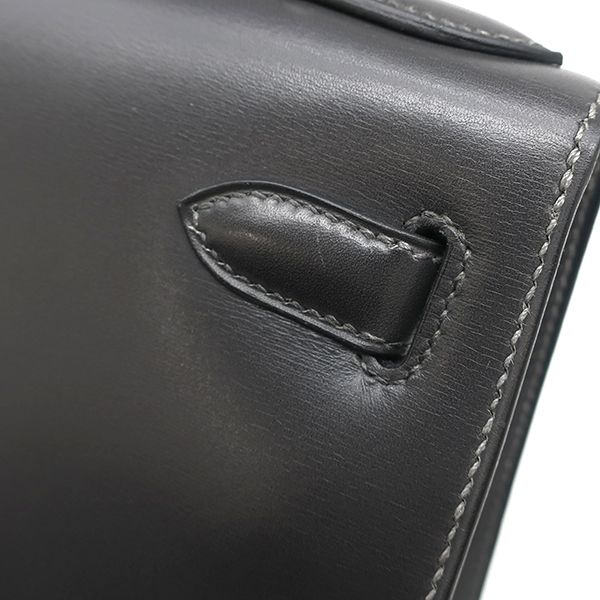 Hermes 2-Way Bag Kelly 28 Outer Stitch Box Calf Graphite Silver Hardware Gray