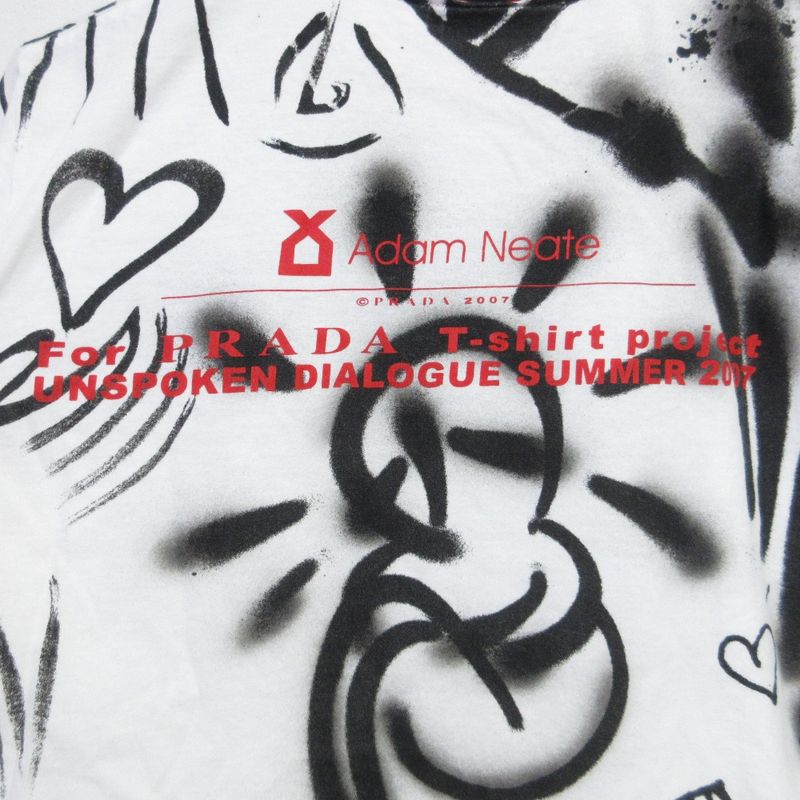Good Prada Adam Neate Graphic Print Short Sleeve T-Shirt Cut and Sewn S White