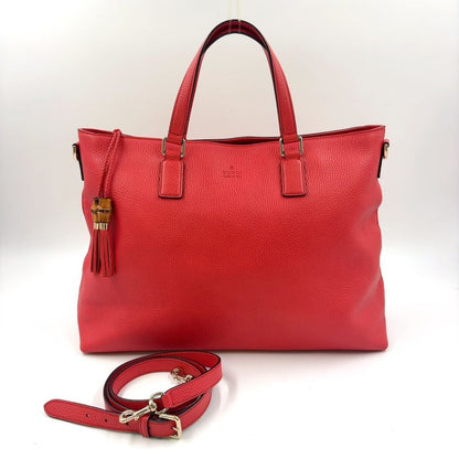 Gucci Bamboo Leather Pin Cles D Tote Bag Gold 365345