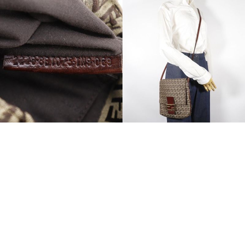 Fendi Zucchino Nylon Canvas Brown Women Shoulder Bag