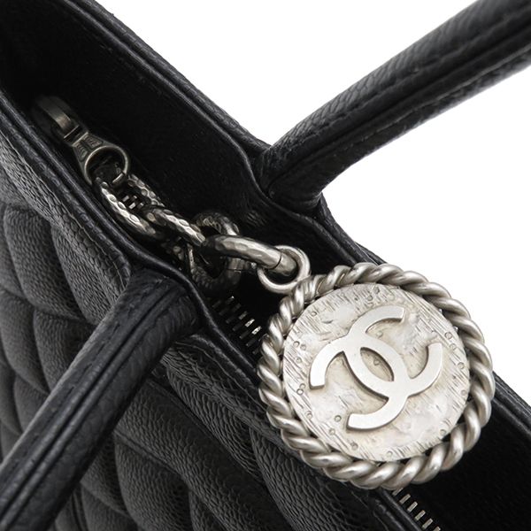 Chanel Tote Bag Revival Tote Caviar Skin Black Silver Hardware Black Coco Mark