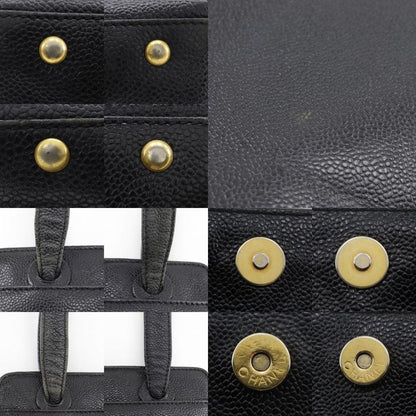 Chanel Logo Vintage Caviar Skin Black Ladies Tote Bag