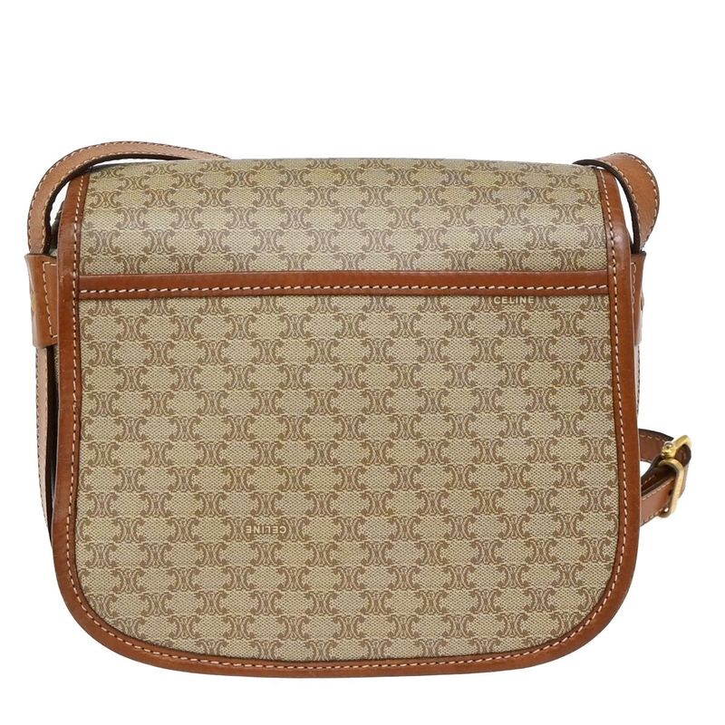 Celine Shoulder Bag Macadam Pattern Beige Leather 30ka807