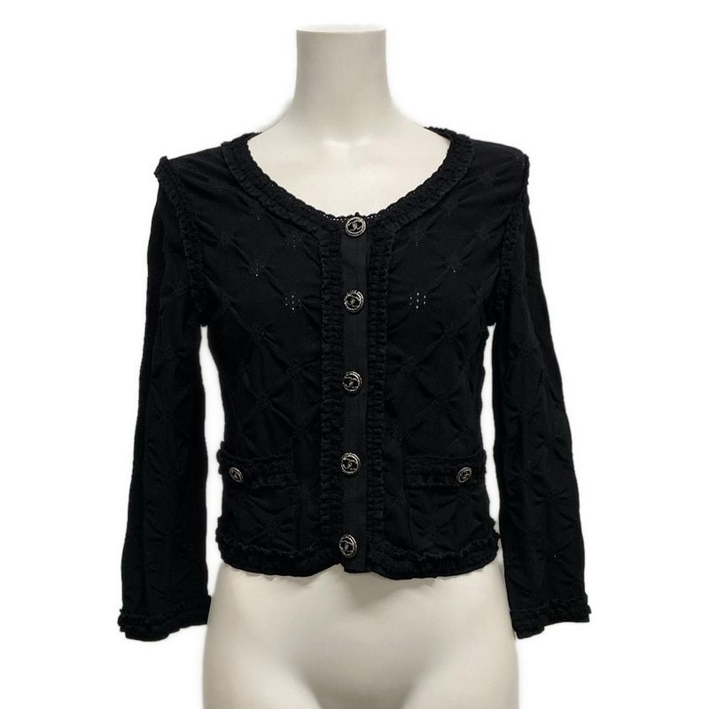 Chanel Cardigan Size 36 S Women - P40395 Black Ruffles/coco Mark Buttons/2011