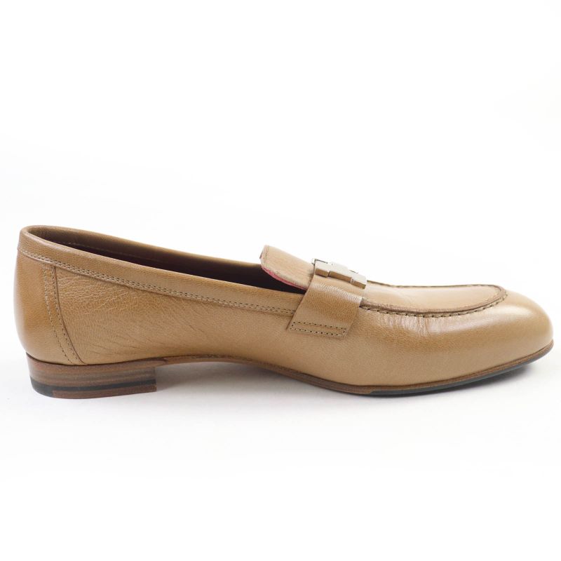 Hermes Moccasins Paris Constance Silver Hardware Leather Loafers Beige 38.5