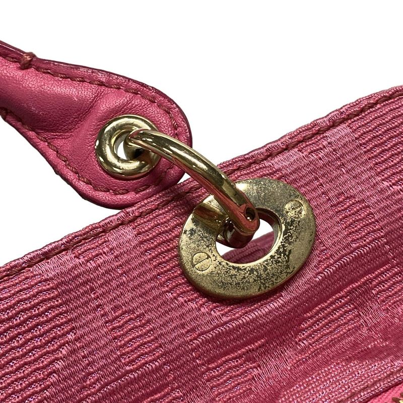 Dior/christian Dior Handbag Canage Stitch Pink Lame Leather