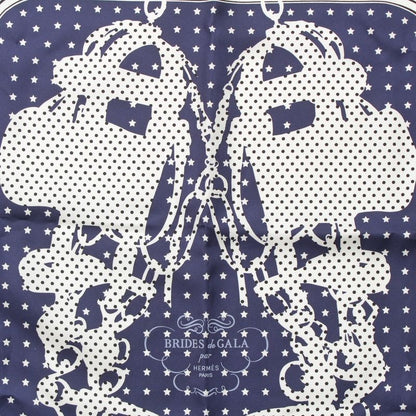 Hermes Carre 65 Brides De GALA Ceremonial Horse Maitre D'oeil Ruffled Scarf Navy