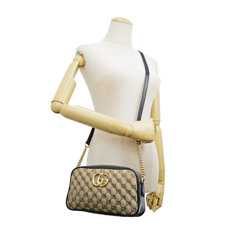 Gucci GG marmont Shoulder Bag Beige Black Quilted Canvas 447632 Women's