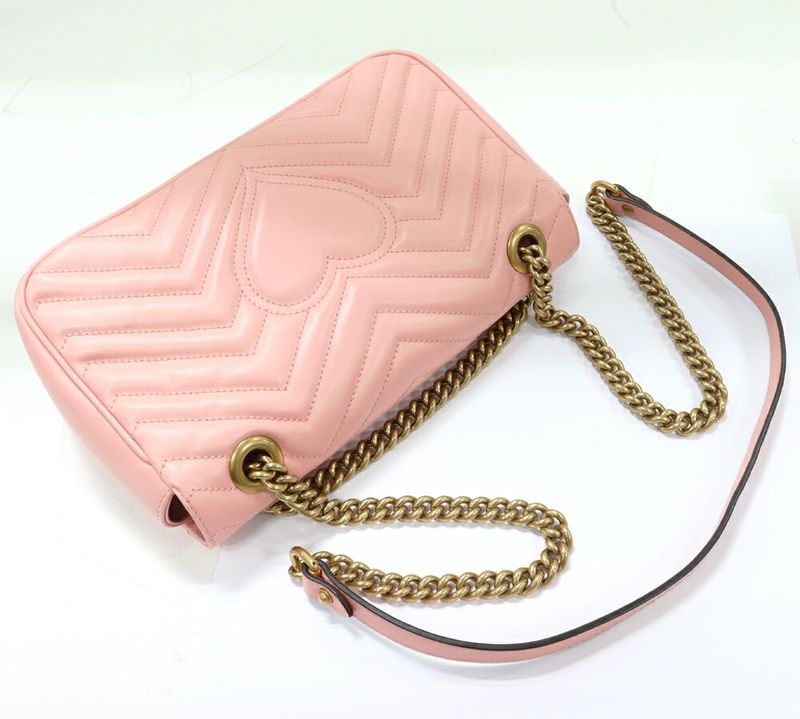Gucci Chain Shoulder Bag GG Marmont Quilted Small Shoulder Bag Calf Pink