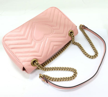 Gucci Chain Shoulder Bag GG Marmont Quilted Small Shoulder Bag Calf Pink
