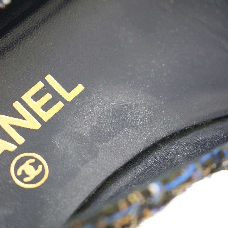 Chanel Ballerines Glitter Toe Tweed Flat Ballerina Shoes G27760 Navy 37