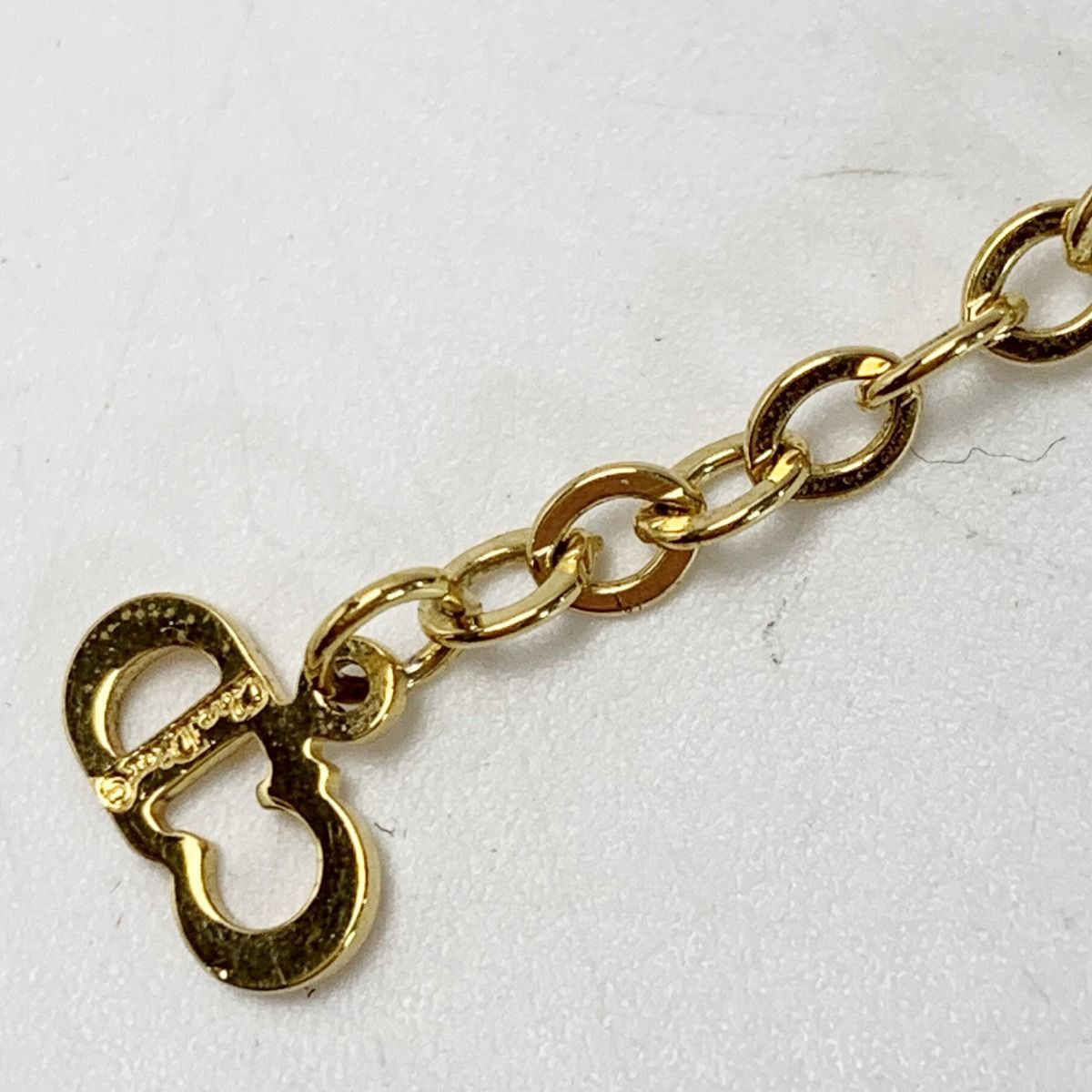 Christian Dior CD Logo GP Plated Rhinestone Gold Necklace Ladies