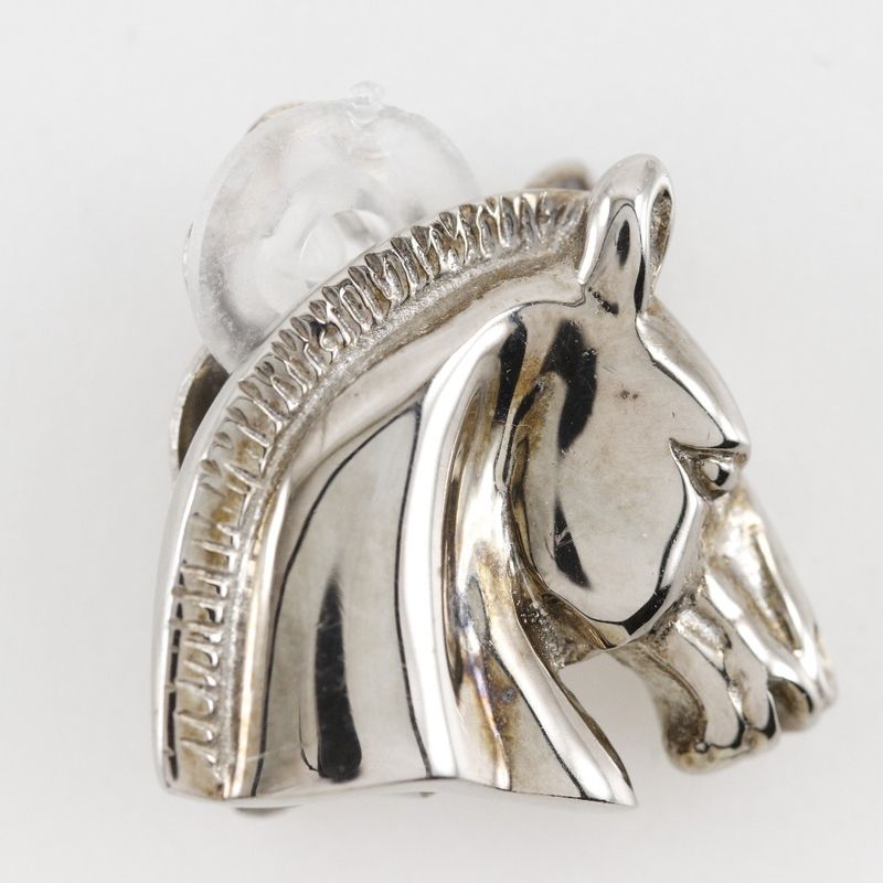 Hermes Cheval Horse Motif Metal Silver Ladies 10.5g Earrings
