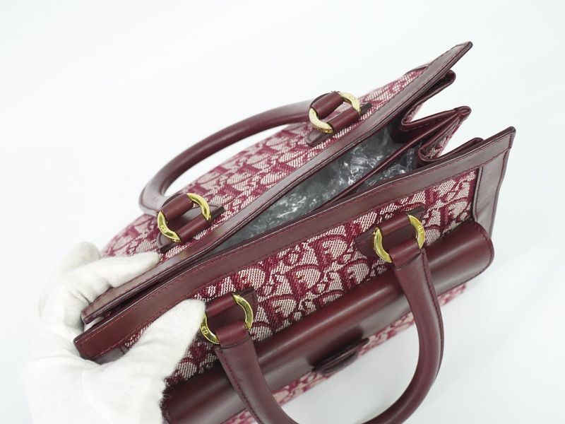 Authentic Christian DIOR Trotter Handbag Canvas Leather Bordeaux Trotter Bag
