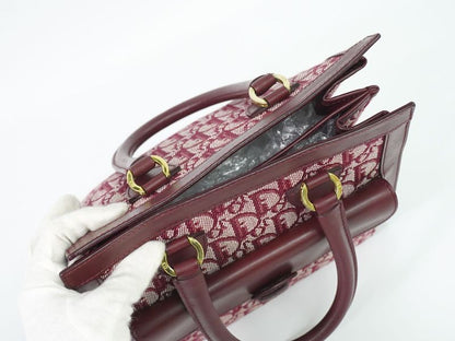 Authentic Christian DIOR Trotter Handbag Canvas Leather Bordeaux Trotter Bag