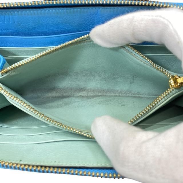 Loewe Wallet Long Wallet Round Zipper Anagram Leather Sky Blue Mint