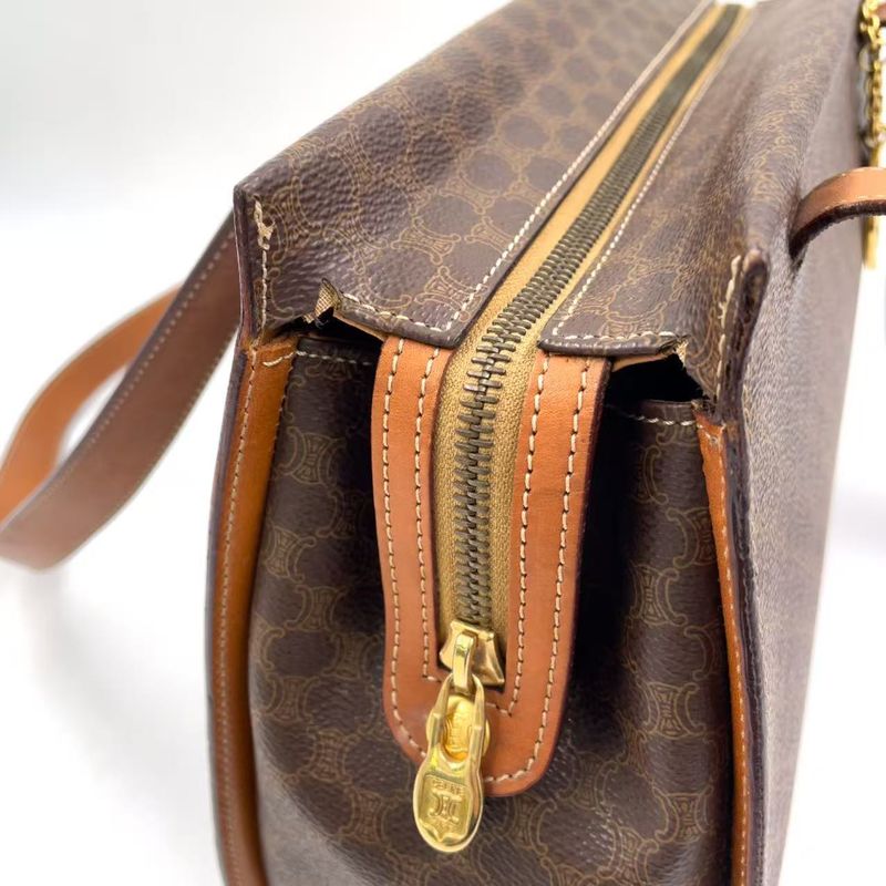 Celine Macadam Leather X PVC Brown Shoulder Bag Gold